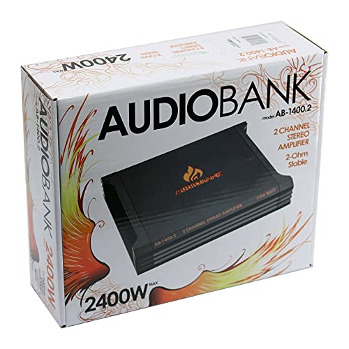 Audiobank AB1400.2 2 Channel 2400 Watt 2 Ohm A/B Class Car Audio Stereo BASS Amplifier with Bass Control, Bridgeable, LED Indicator with Bass Knob Included Audiobank AB1400.2 2 Channel 2400 Watt 2 Ohm A/B Class Car Audio Stereo BASS Amplifier with Bass Control, Bridgeable, LED Indicator with Bass Knob Included